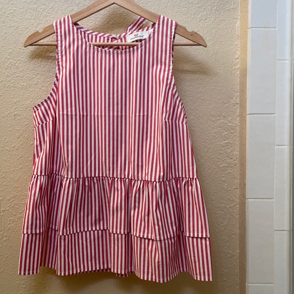 Vineyard Vines Red/White Stripe Peplum Top (XS)